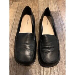 Women’s Comfortview Leather Black Slip On Flats Size 10W- Square Toe